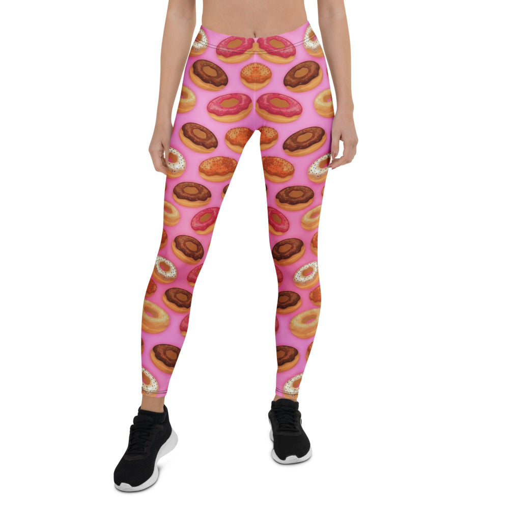 Personalisierte Damen Sportleggings Pink Donuts Motiv Fitness Leggings Yoga Hose Bunt Bedruckt W903