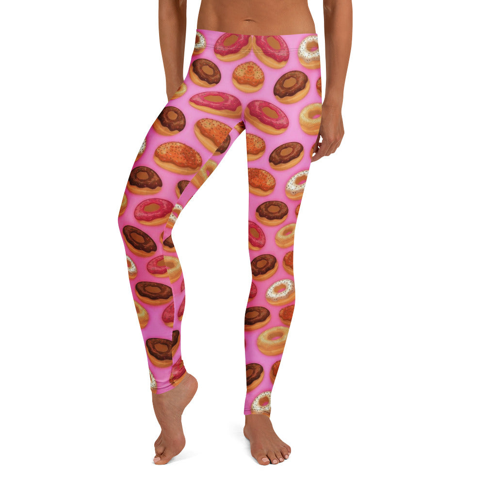 Personalisierte Damen Sportleggings Pink Donuts Motiv Fitness Leggings Yoga Hose Bunt Bedruckt W903