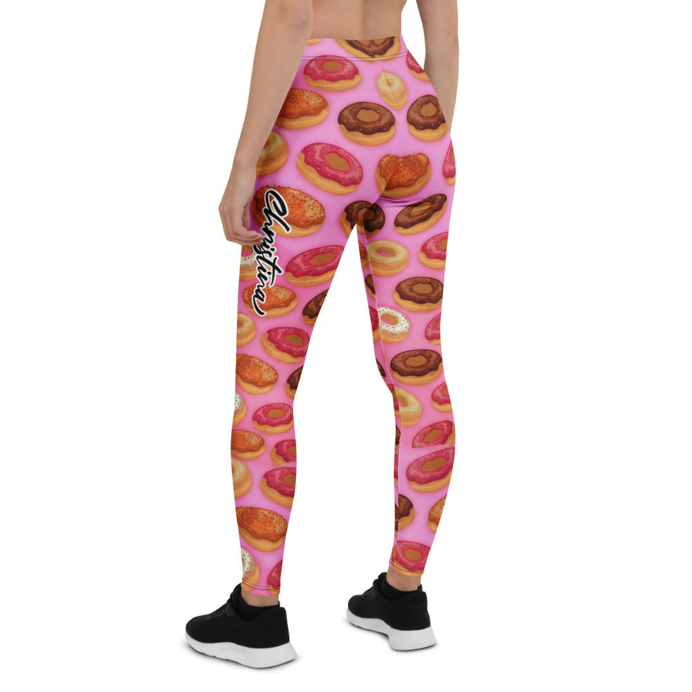 Personalisierte Damen Sportleggings Pink Donuts Motiv Fitness Leggings Yoga Hose Bunt Bedruckt W903