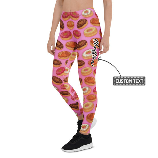 Personalisierte Damen Sportleggings Pink Donuts Motiv Fitness Leggings Yoga Hose Bunt Bedruckt W903 - XL