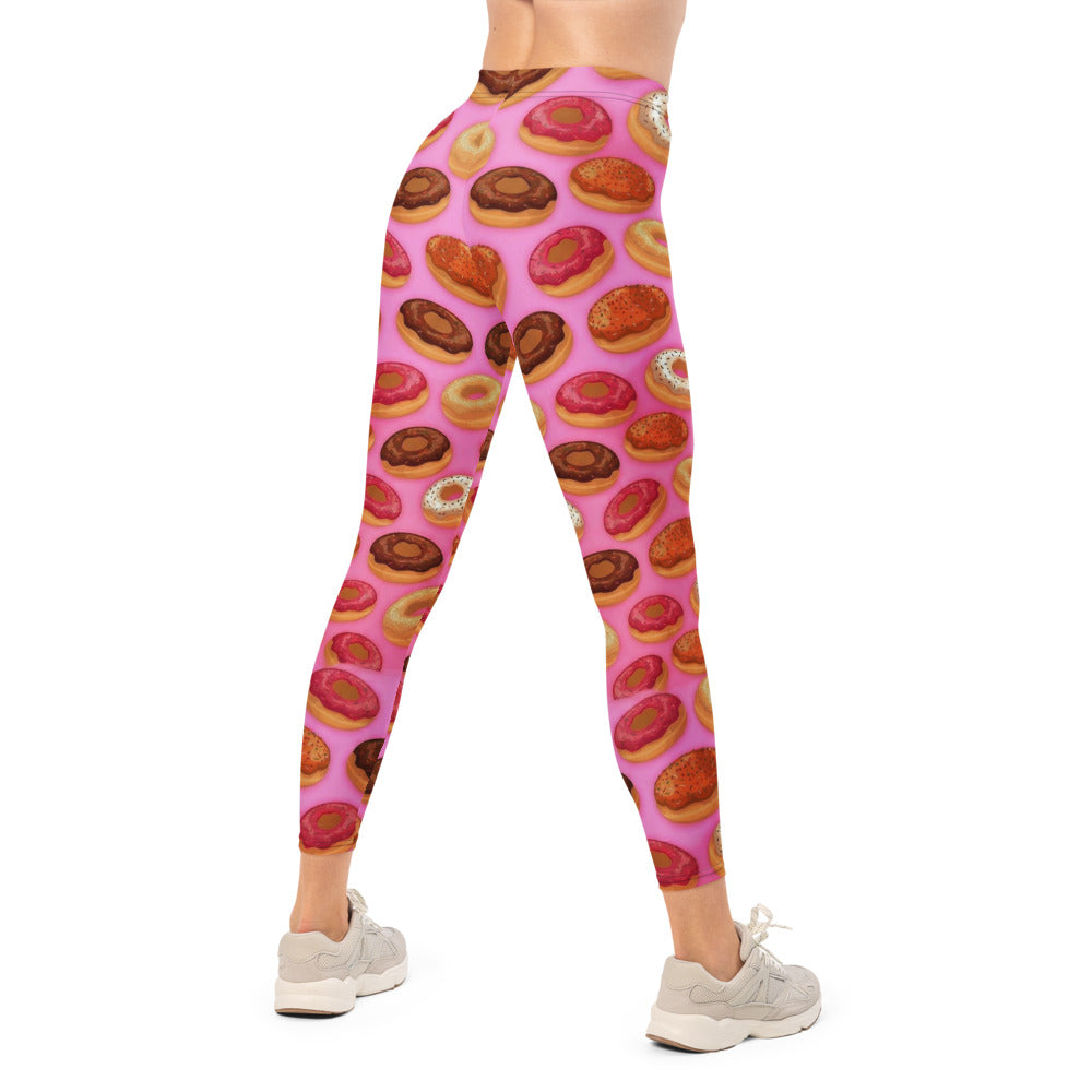Personalisierte Damen Sportleggings Pink Donuts Motiv Fitness Leggings Yoga Hose Bunt Bedruckt W903