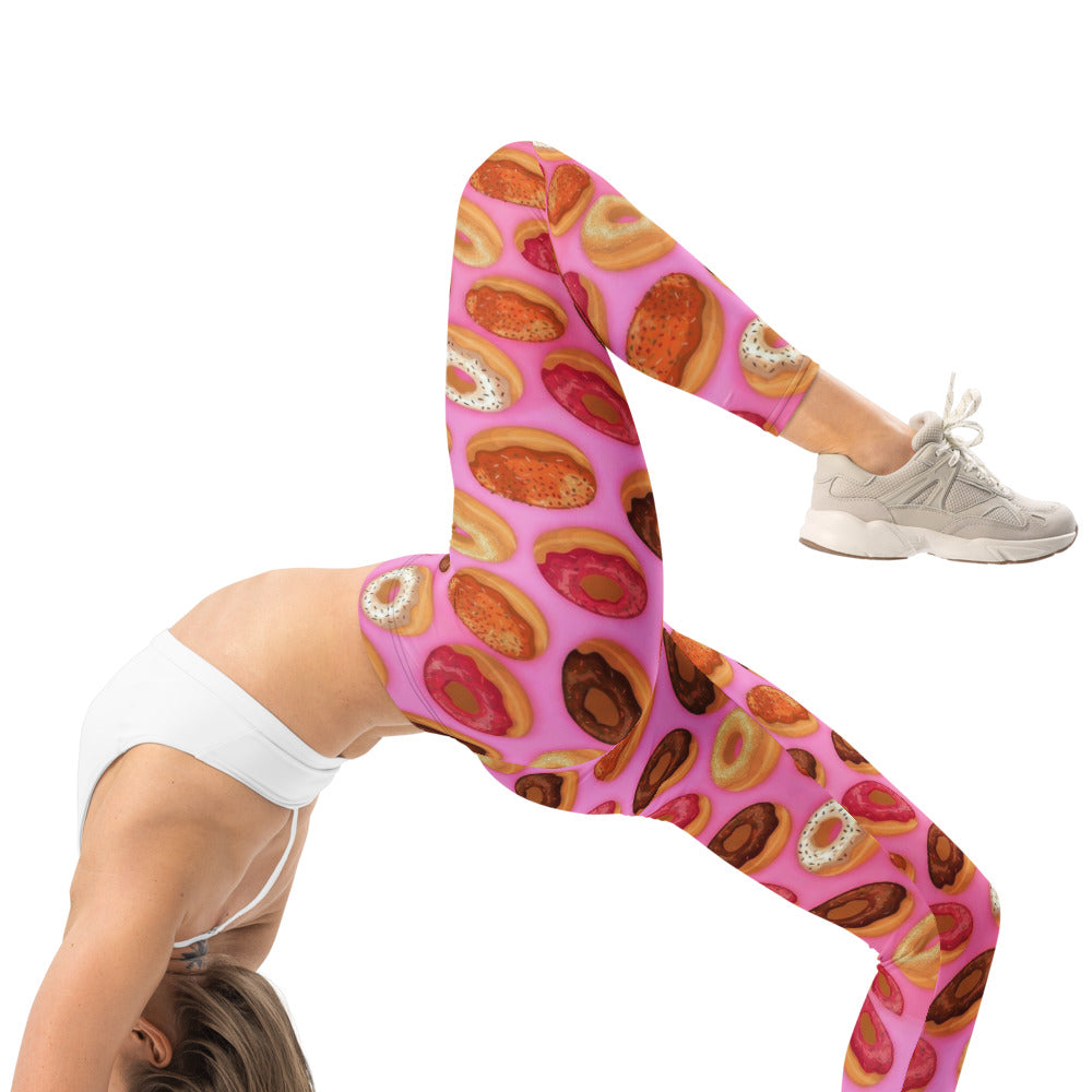 Personalisierte Damen Sportleggings Pink Donuts Motiv Fitness Leggings Yoga Hose Bunt Bedruckt W903