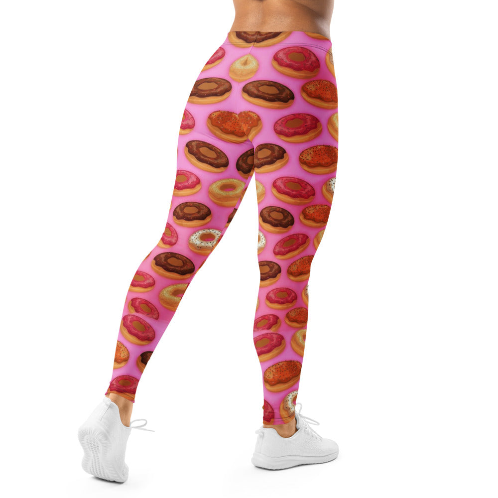Personalisierte Damen Sportleggings Pink Donuts Motiv Fitness Leggings Yoga Hose Bunt Bedruckt W903