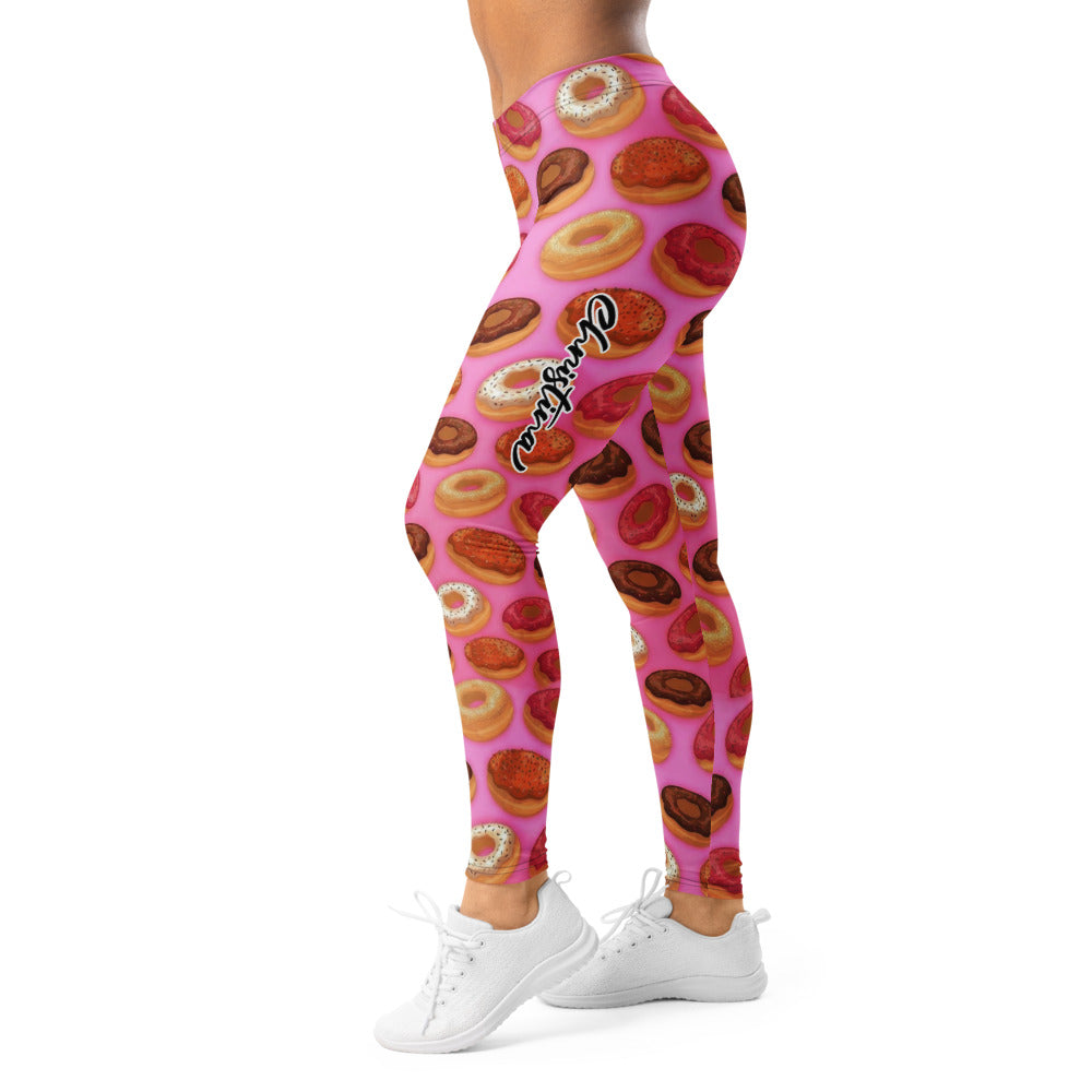 Personalisierte Damen Sportleggings Pink Donuts Motiv Fitness Leggings Yoga Hose Bunt Bedruckt W903