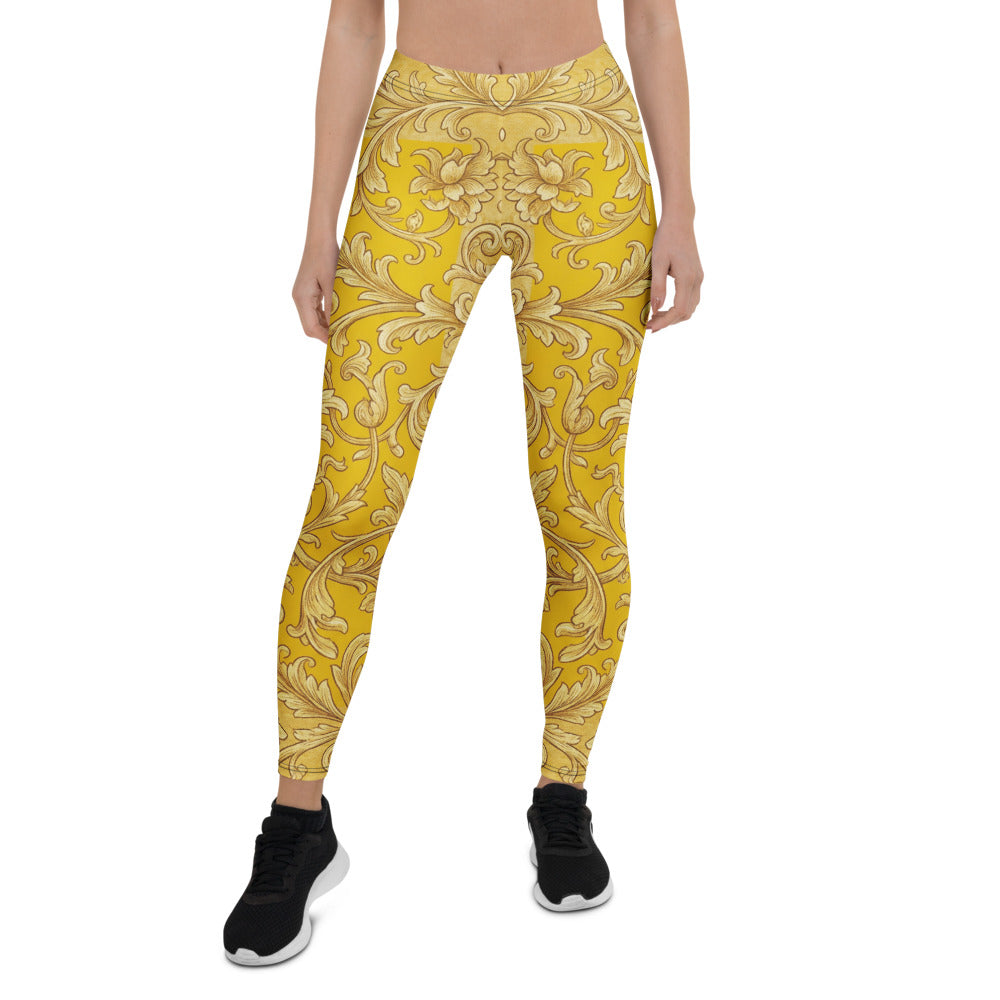 Personalisierte Damen Sportleggings Barock Muster Gelb Gold Fitness Leggings Yoga Hose W304