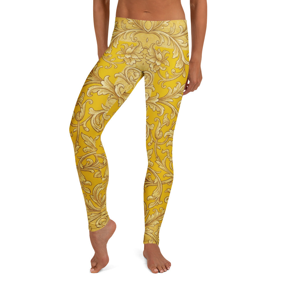 Personalisierte Damen Sportleggings Barock Muster Gelb Gold Fitness Leggings Yoga Hose W304