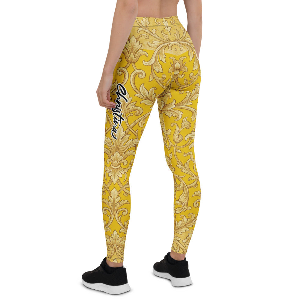 Personalisierte Damen Sportleggings Barock Muster Gelb Gold Fitness Leggings Yoga Hose W304