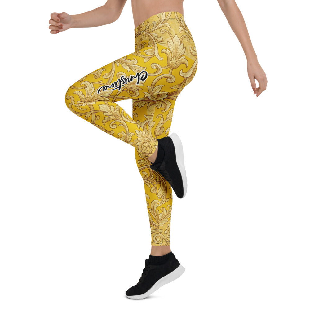 Personalisierte Damen Sportleggings Barock Muster Gelb Gold Fitness Leggings Yoga Hose W304
