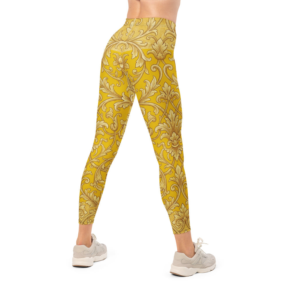Personalisierte Damen Sportleggings Barock Muster Gelb Gold Fitness Leggings Yoga Hose W304