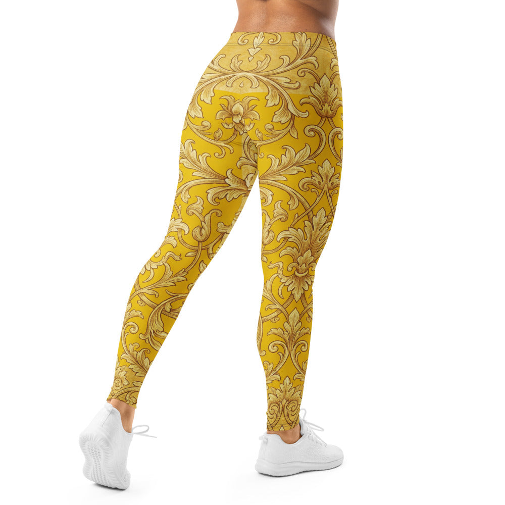 Personalisierte Damen Sportleggings Barock Muster Gelb Gold Fitness Leggings Yoga Hose W304