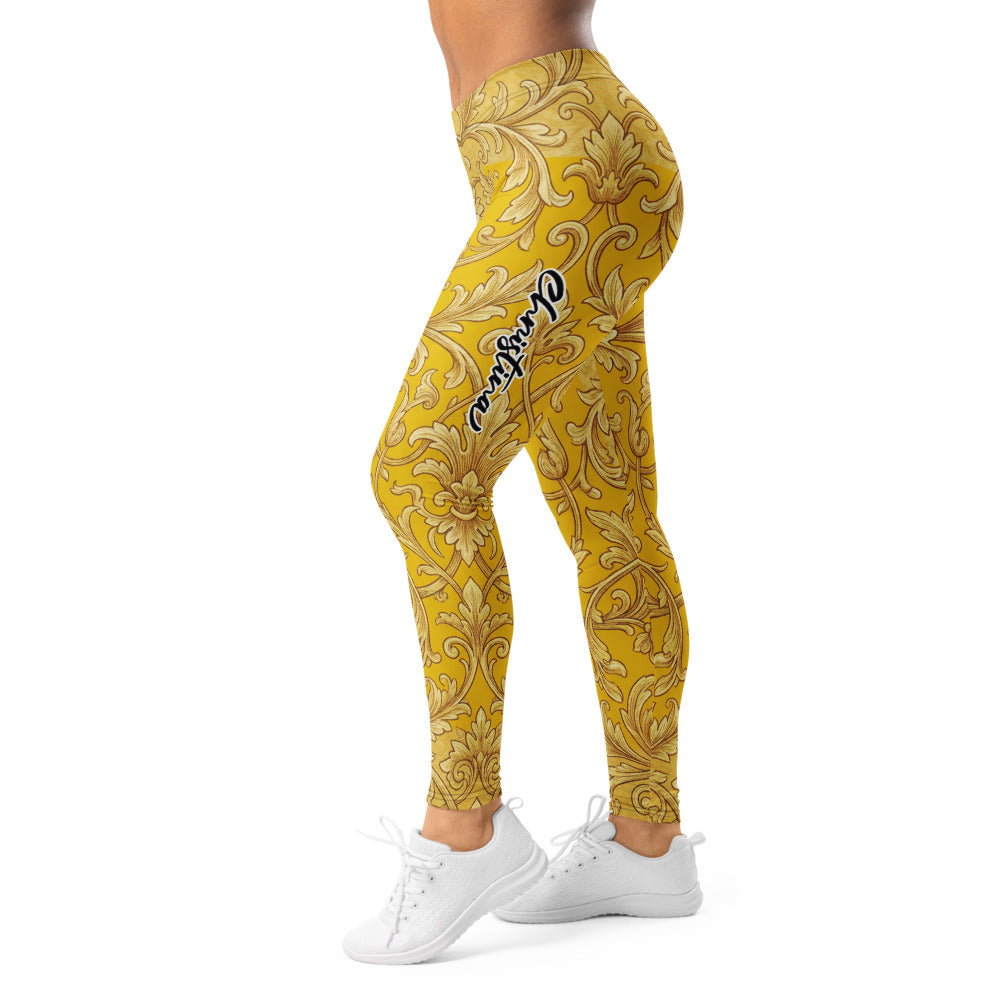 Personalisierte Damen Sportleggings Barock Muster Gelb Gold Fitness Leggings Yoga Hose W304