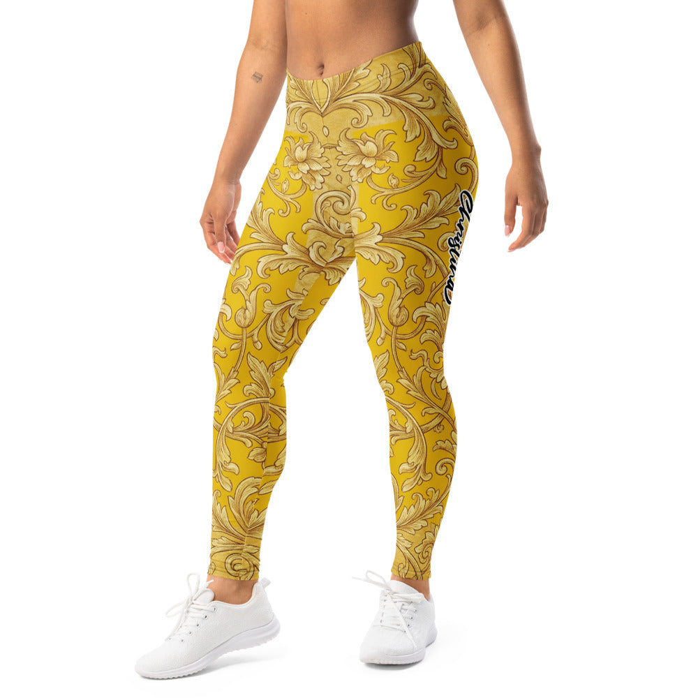 Personalisierte Damen Sportleggings Barock Muster Gelb Gold Fitness Leggings Yoga Hose W304