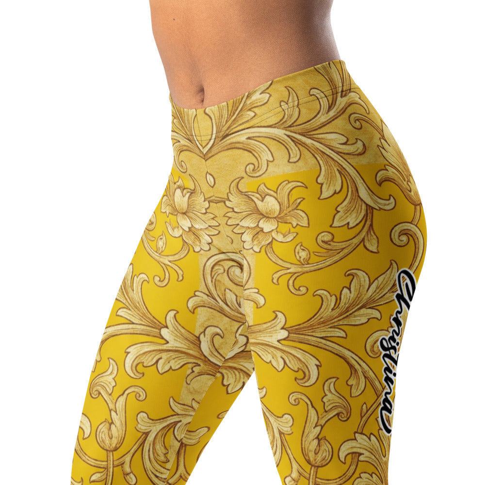 Personalisierte Damen Sportleggings Barock Muster Gelb Gold Fitness Leggings Yoga Hose W304