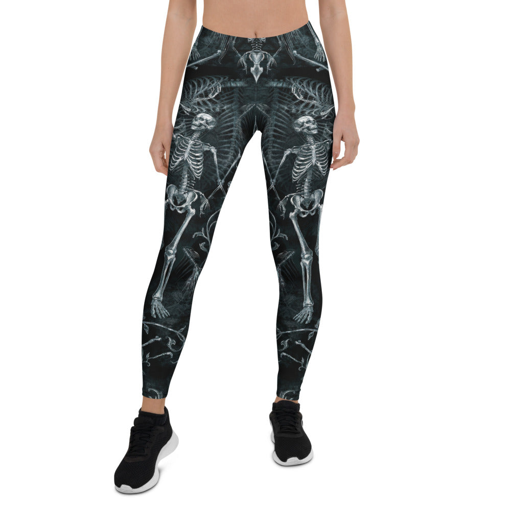 Personalisierte Damen Sportleggings Skelett Motiv Schwarz Weiß Fitness Leggings Yoga Hose L673