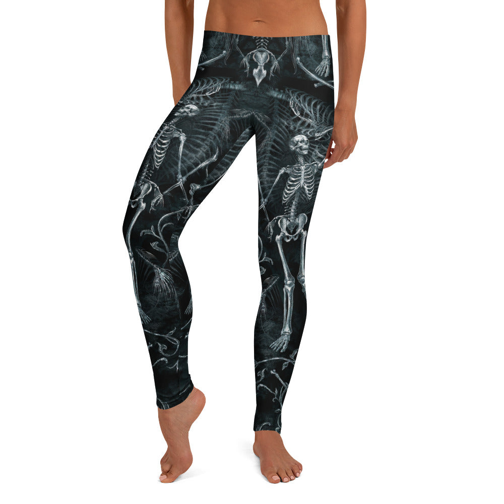 Personalisierte Damen Sportleggings Skelett Motiv Schwarz Weiß Fitness Leggings Yoga Hose L673