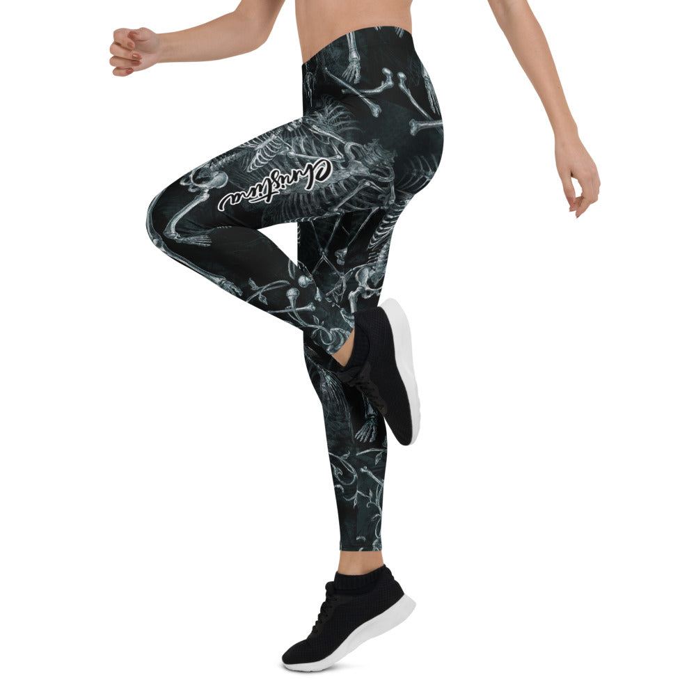Personalisierte Damen Sportleggings Skelett Motiv Schwarz Weiß Fitness Leggings Yoga Hose L673