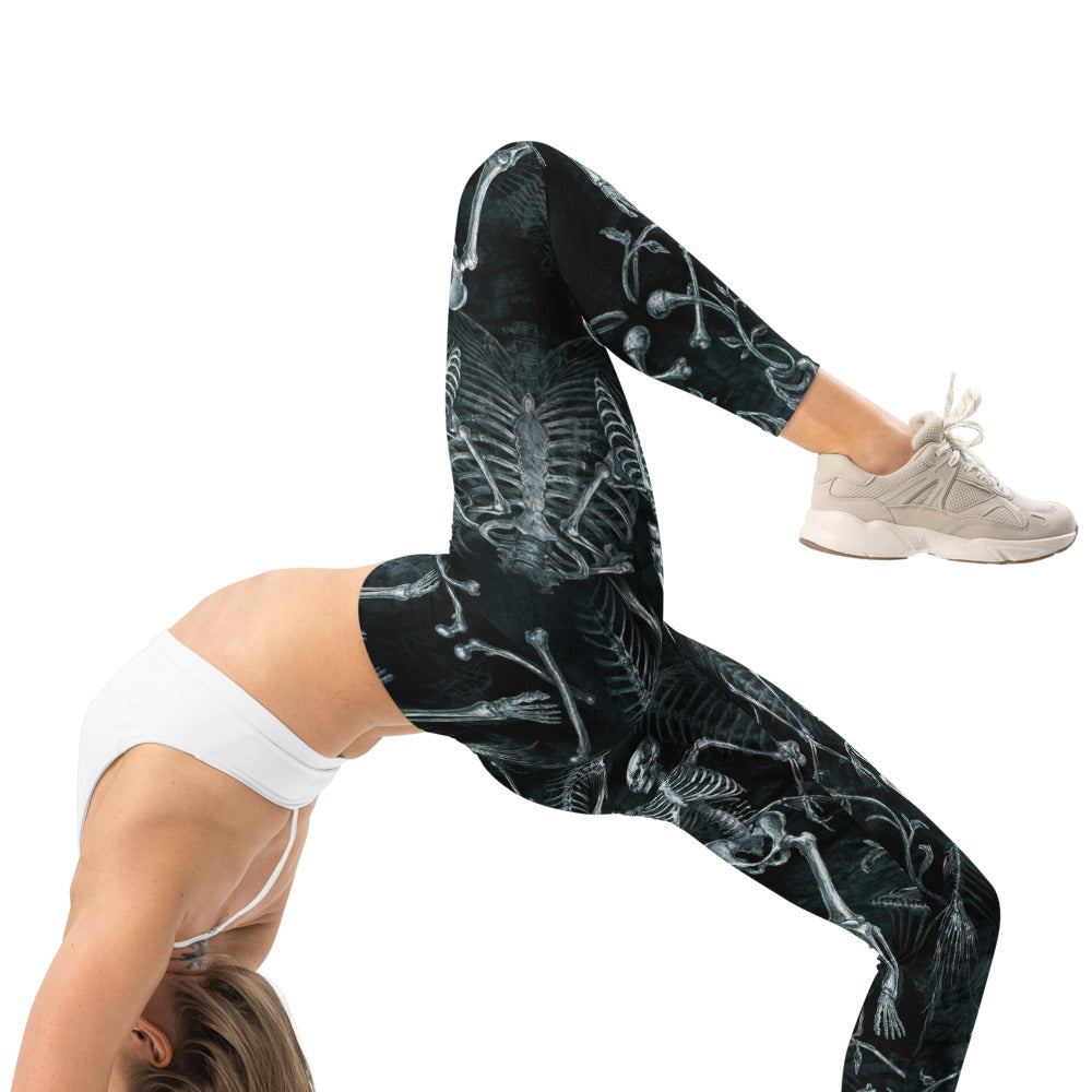 Personalisierte Damen Sportleggings Skelett Motiv Schwarz Weiß Fitness Leggings Yoga Hose L673