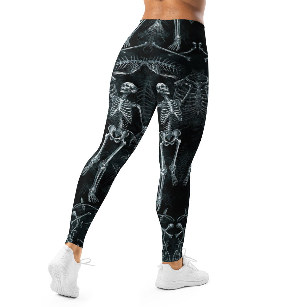 Personalisierte Damen Sportleggings Skelett Motiv Schwarz Weiß Fitness Leggings Yoga Hose L673