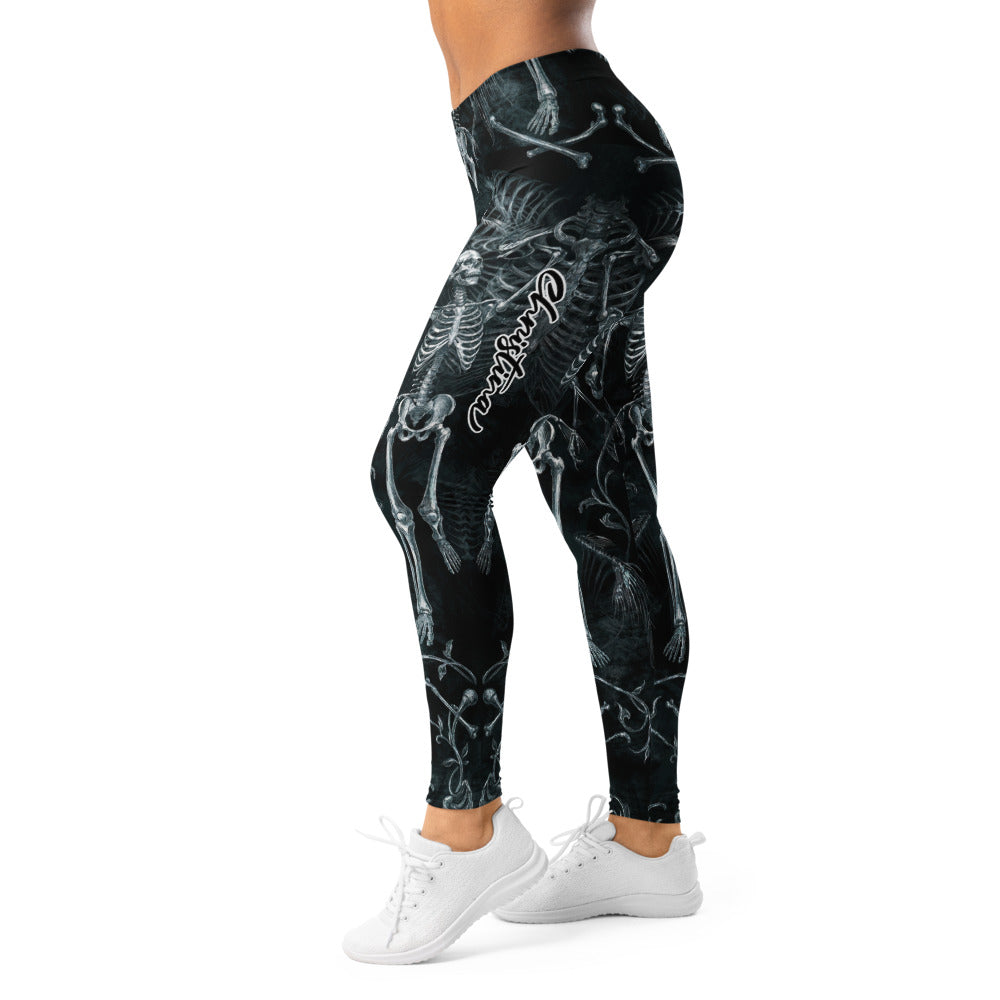 Personalisierte Damen Sportleggings Skelett Motiv Schwarz Weiß Fitness Leggings Yoga Hose L673