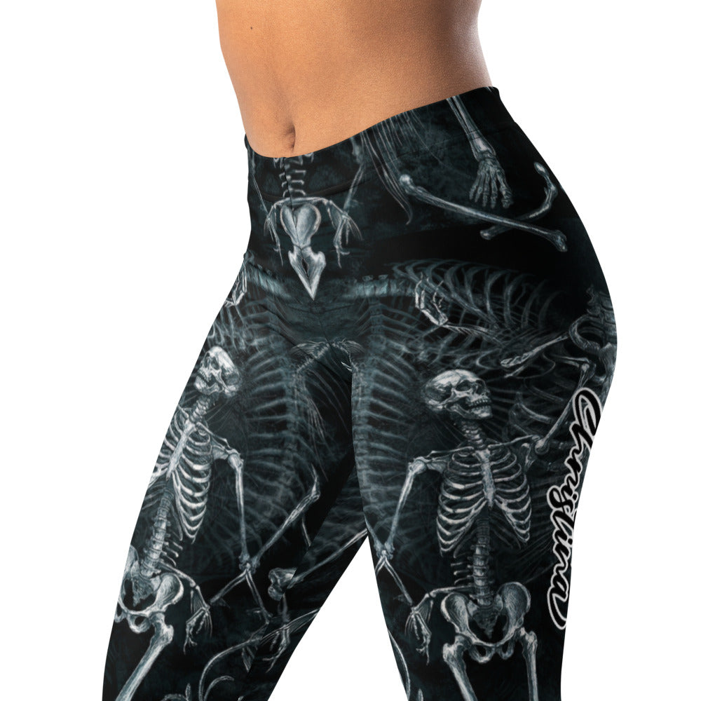 Personalisierte Damen Sportleggings Skelett Motiv Schwarz Weiß Fitness Leggings Yoga Hose L673