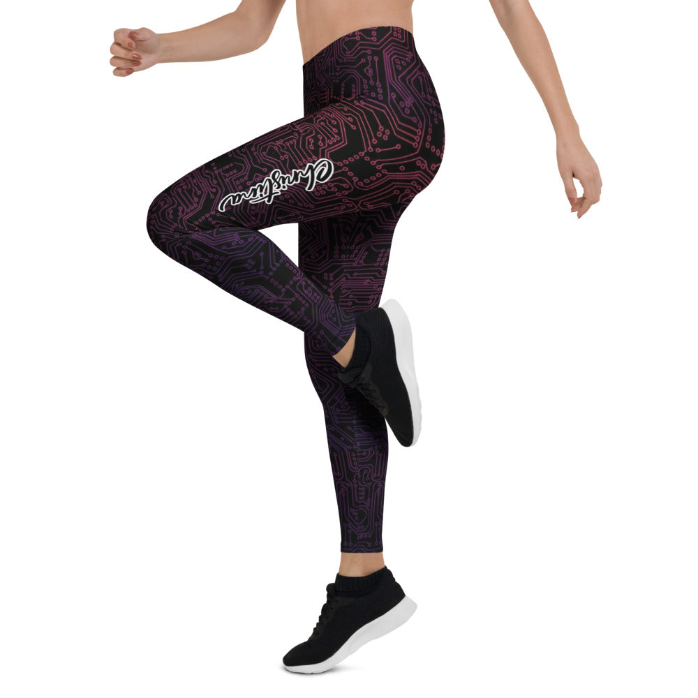 Personalisierte Damen Sportleggings Cyber Platinen Design Schwarz Lila Fitness Yoga Leggings M121