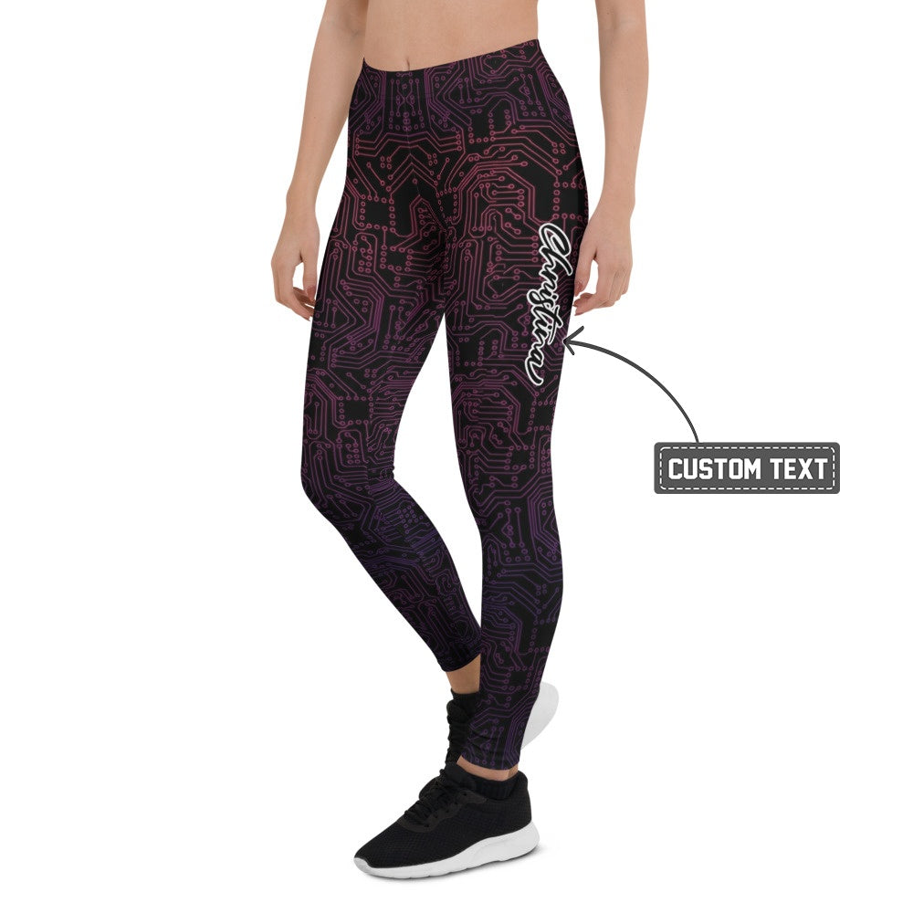 Personalisierte Damen Sportleggings Cyber Platinen Design Schwarz Lila Fitness Yoga Leggings M121 - XL