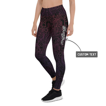 Personalisierte Damen Sportleggings Cyber Platinen Design Schwarz Lila Fitness Yoga Leggings M121 - XL