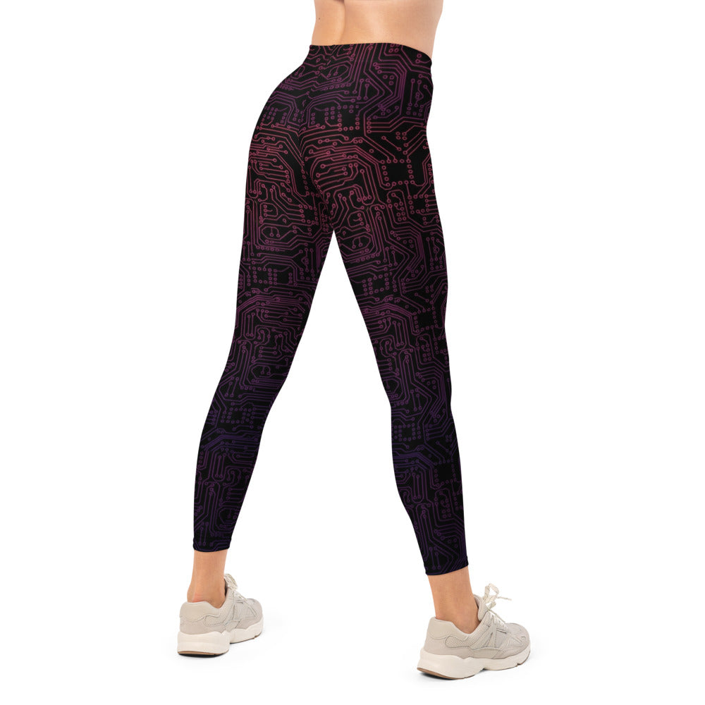 Personalisierte Damen Sportleggings Cyber Platinen Design Schwarz Lila Fitness Yoga Leggings M121