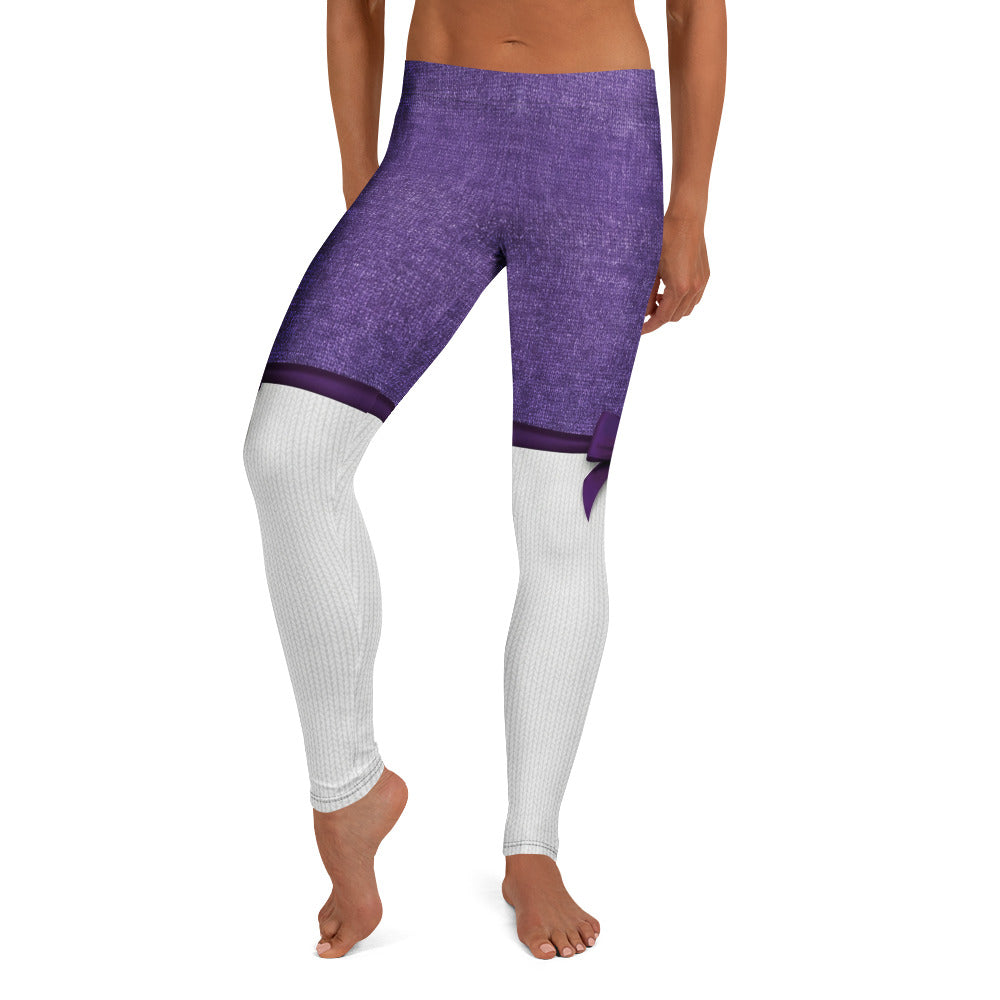 Personalisierte Damen Sportleggings Lila Weiß Fitness Leggings mit Strickoptik und Schleifen-Design T194