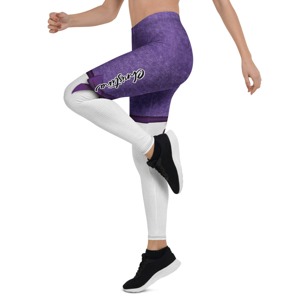 Personalisierte Damen Sportleggings Lila Weiß Fitness Leggings mit Strickoptik und Schleifen-Design T194