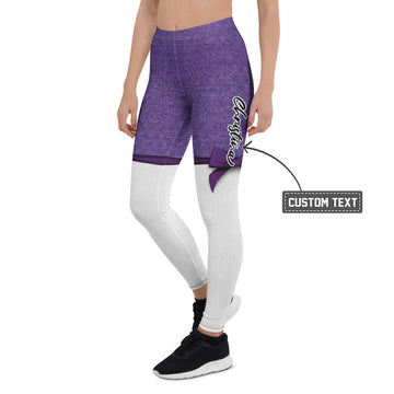 Personalisierte Damen Sportleggings Lila Weiß Fitness Leggings mit Strickoptik und Schleifen-Design T194 - XL