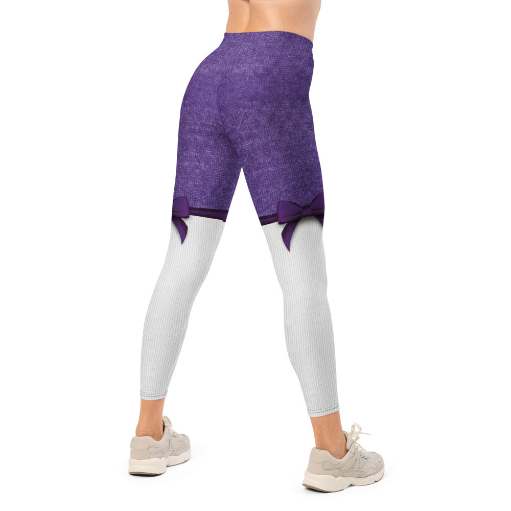 Personalisierte Damen Sportleggings Lila Weiß Fitness Leggings mit Strickoptik und Schleifen-Design T194