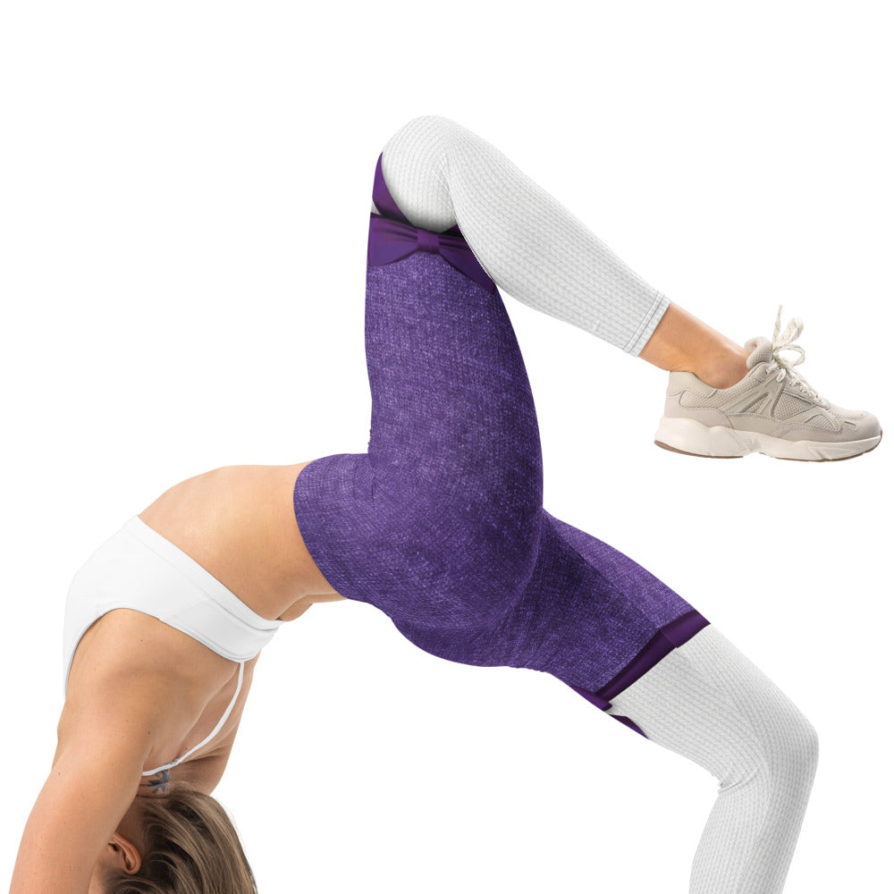 Personalisierte Damen Sportleggings Lila Weiß Fitness Leggings mit Strickoptik und Schleifen-Design T194