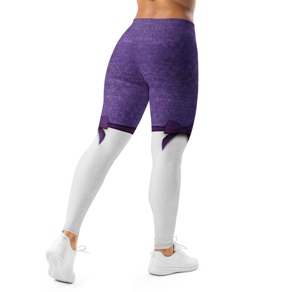 Personalisierte Damen Sportleggings Lila Weiß Fitness Leggings mit Strickoptik und Schleifen-Design T194