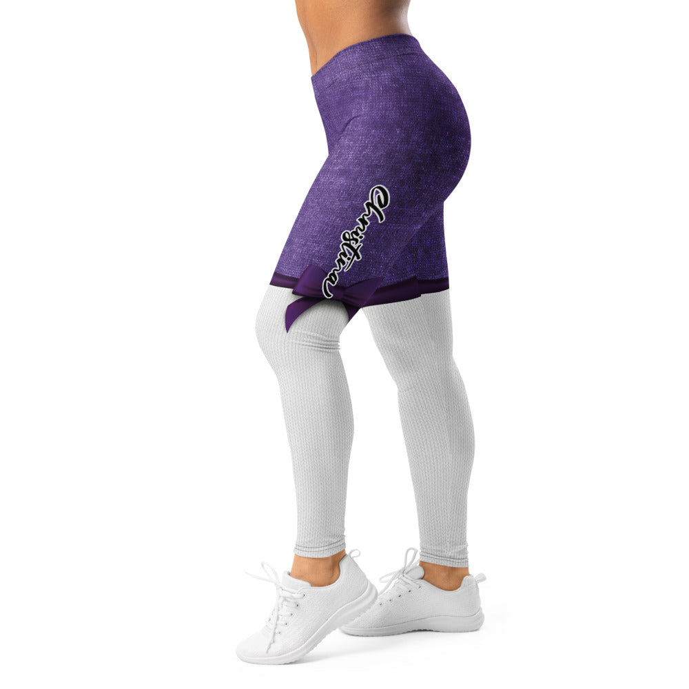 Personalisierte Damen Sportleggings Lila Weiß Fitness Leggings mit Strickoptik und Schleifen-Design T194