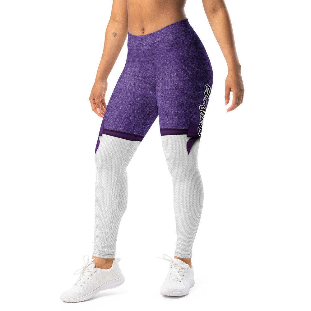 Personalisierte Damen Sportleggings Lila Weiß Fitness Leggings mit Strickoptik und Schleifen-Design T194