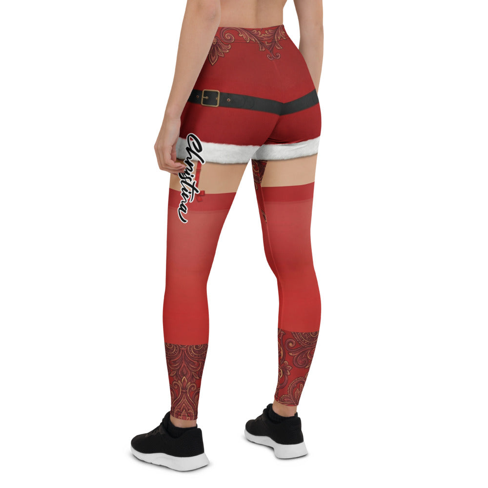 Personalisierte Damen Sportleggings Weihnachten Rot Weihnachtsmann Design Fitness Leggings Yoga Hose A651