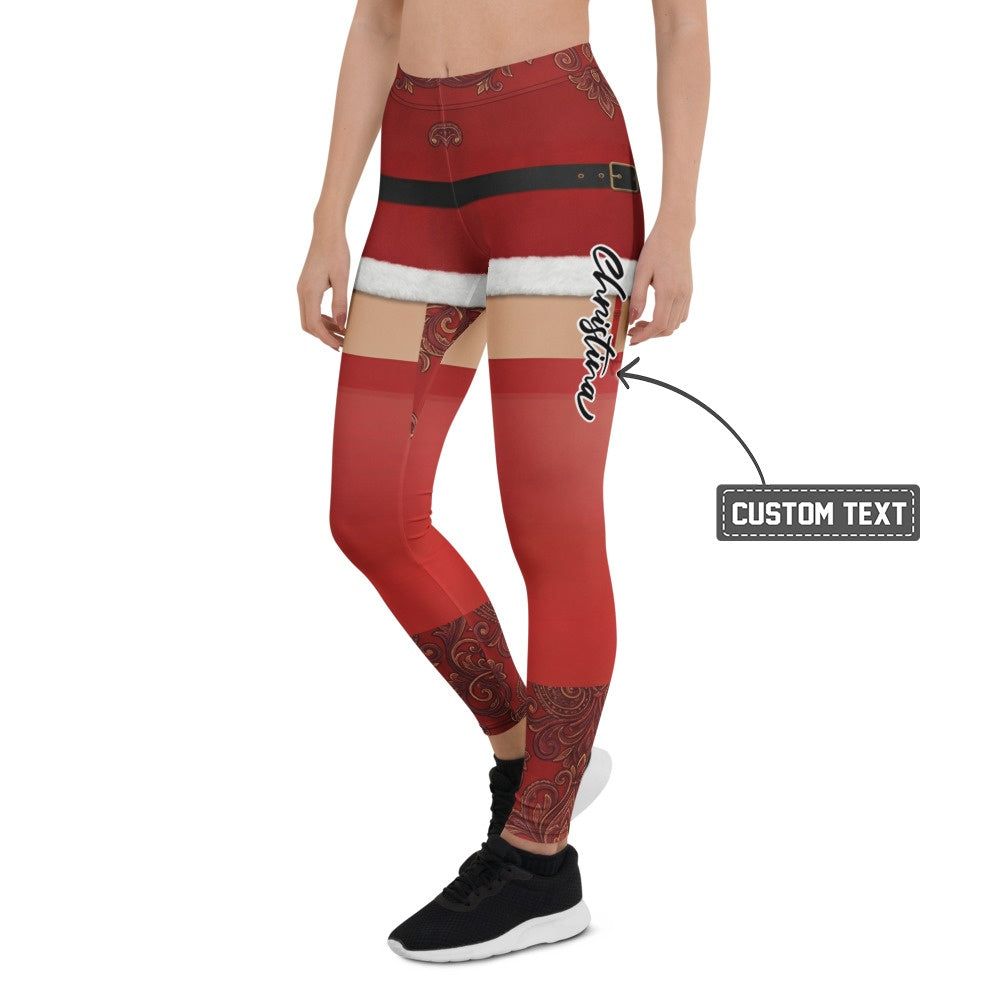 Personalisierte Damen Sportleggings Weihnachten Rot Weihnachtsmann Design Fitness Leggings Yoga Hose A651 - XL