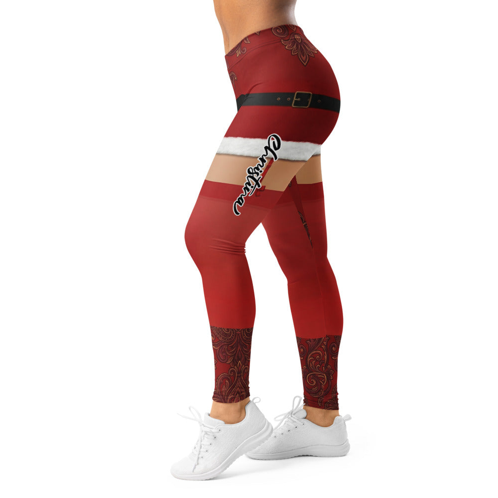 Personalisierte Damen Sportleggings Weihnachten Rot Weihnachtsmann Design Fitness Leggings Yoga Hose A651