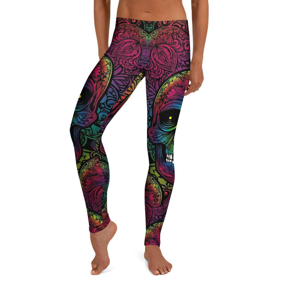 Personalisierte Damen Sportleggings Totenkopf Sugar Skull Design Mehrfarbig Fitness Leggings Yoga Hose M810