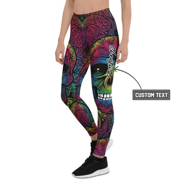 Personalisierte Damen Sportleggings Totenkopf Sugar Skull Design Mehrfarbig Fitness Leggings Yoga Hose M810 - XL