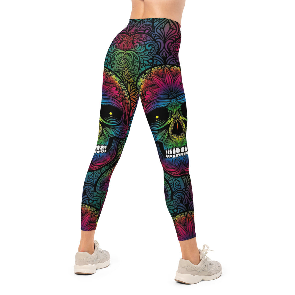 Personalisierte Damen Sportleggings Totenkopf Sugar Skull Design Mehrfarbig Fitness Leggings Yoga Hose M810