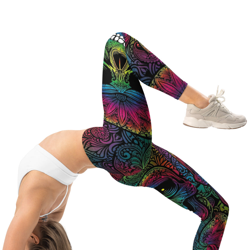 Personalisierte Damen Sportleggings Totenkopf Sugar Skull Design Mehrfarbig Fitness Leggings Yoga Hose M810