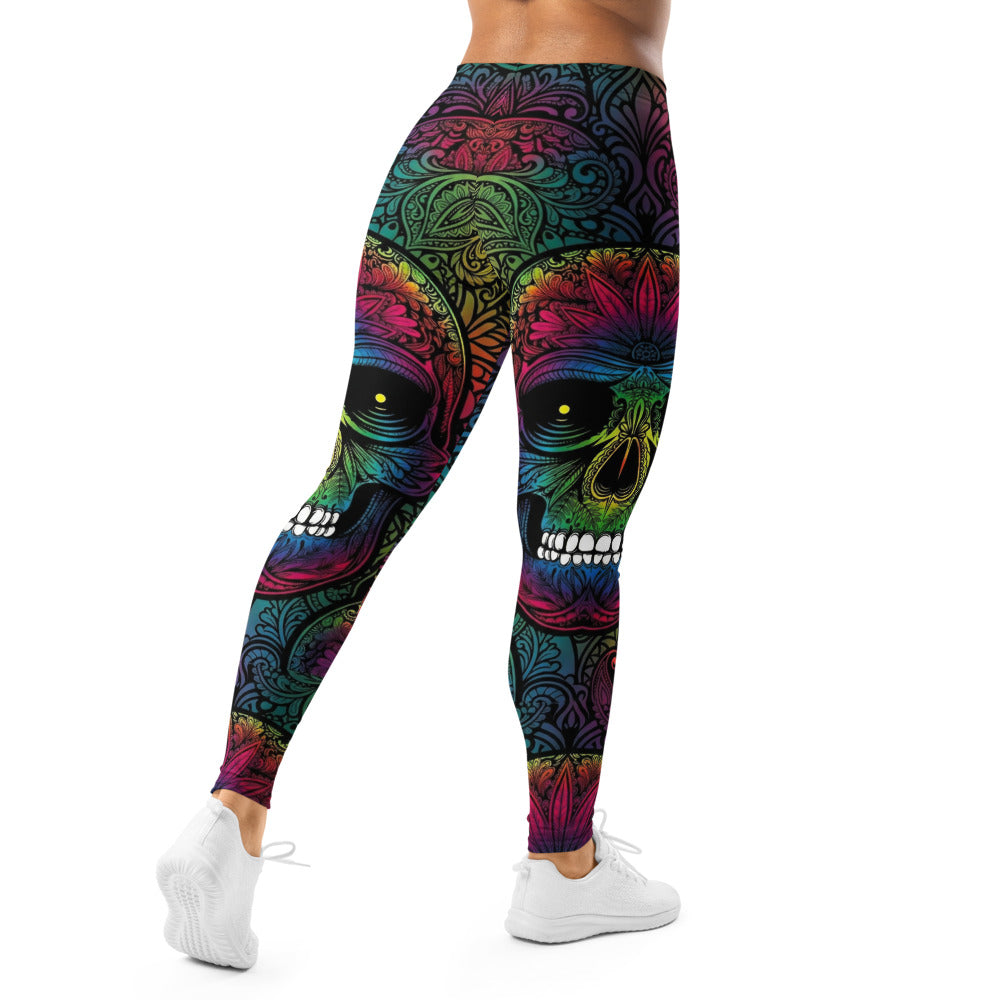 Personalisierte Damen Sportleggings Totenkopf Sugar Skull Design Mehrfarbig Fitness Leggings Yoga Hose M810