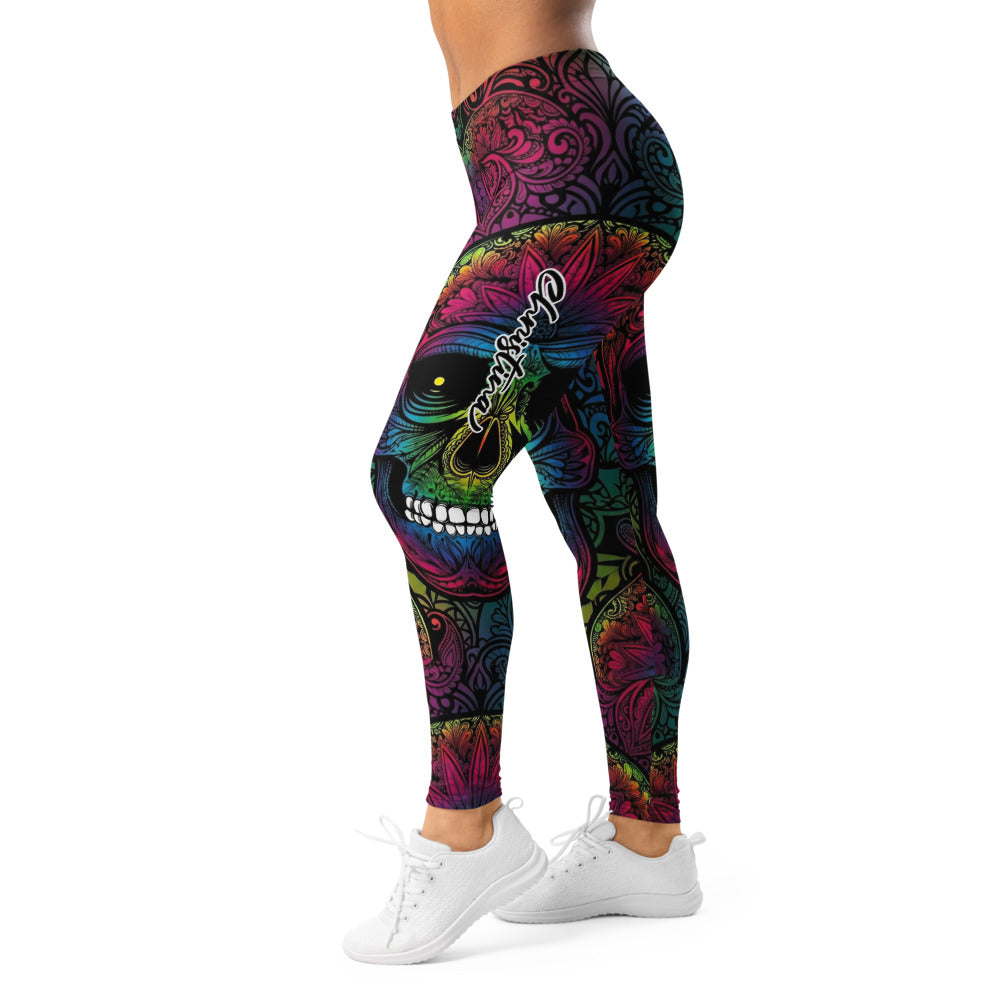 Personalisierte Damen Sportleggings Totenkopf Sugar Skull Design Mehrfarbig Fitness Leggings Yoga Hose M810