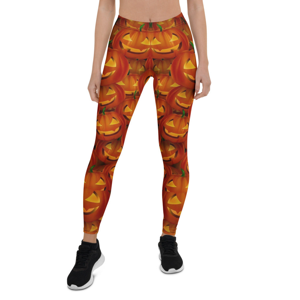 Personalisierte Damen Sportleggings Halloween Kürbis Muster Orange Fitness Yoga Leggings S378
