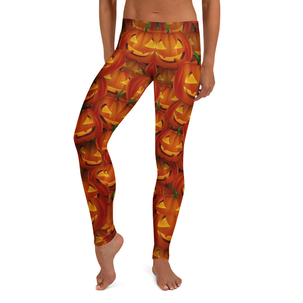 Personalisierte Damen Sportleggings Halloween Kürbis Muster Orange Fitness Yoga Leggings S378