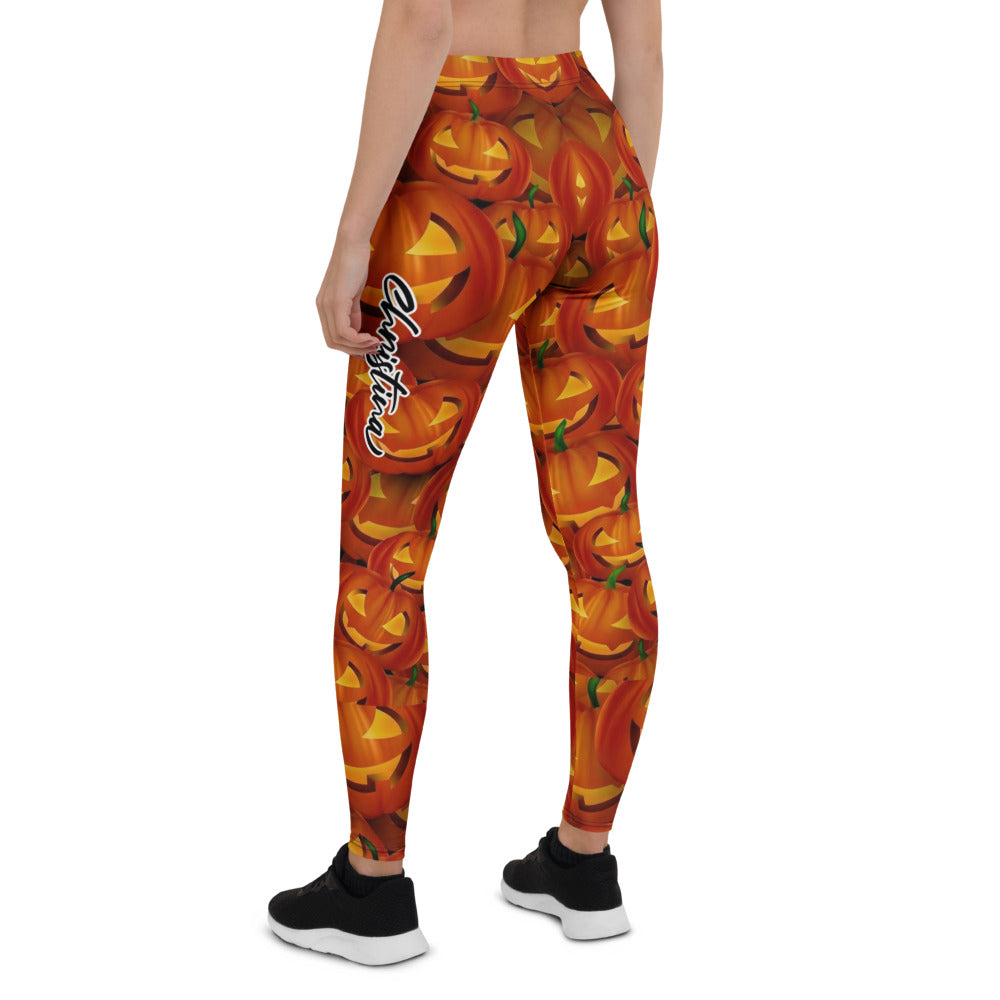 Personalisierte Damen Sportleggings Halloween Kürbis Muster Orange Fitness Yoga Leggings S378