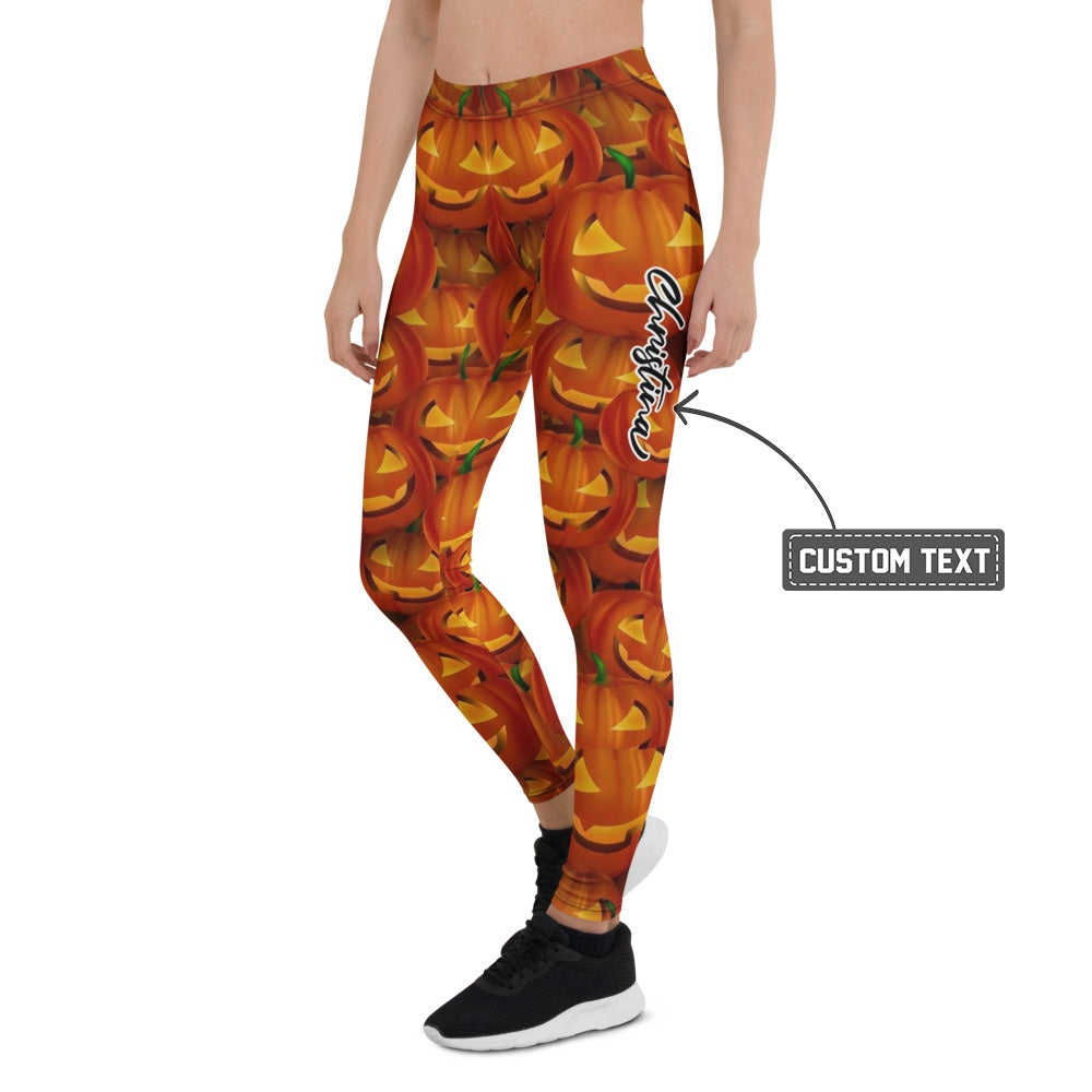 Personalisierte Damen Sportleggings Halloween Kürbis Muster Orange Fitness Yoga Leggings S378 - XL