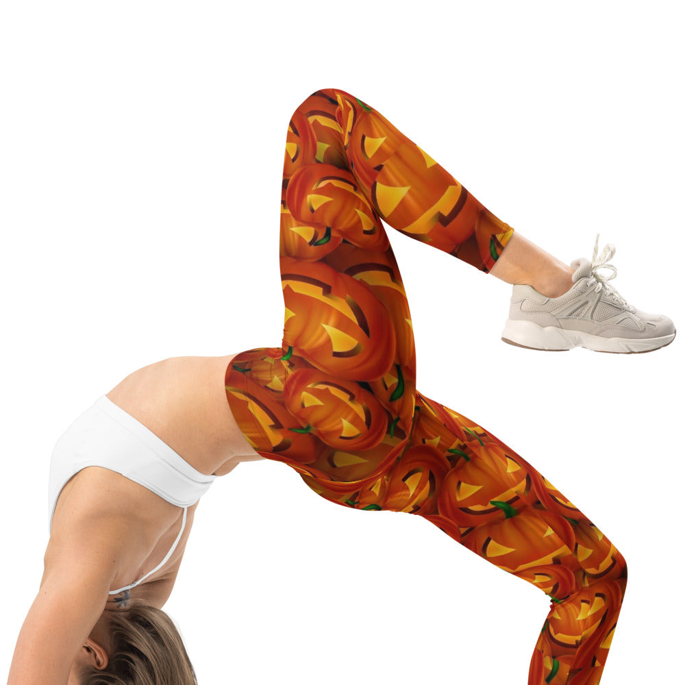 Personalisierte Damen Sportleggings Halloween Kürbis Muster Orange Fitness Yoga Leggings S378